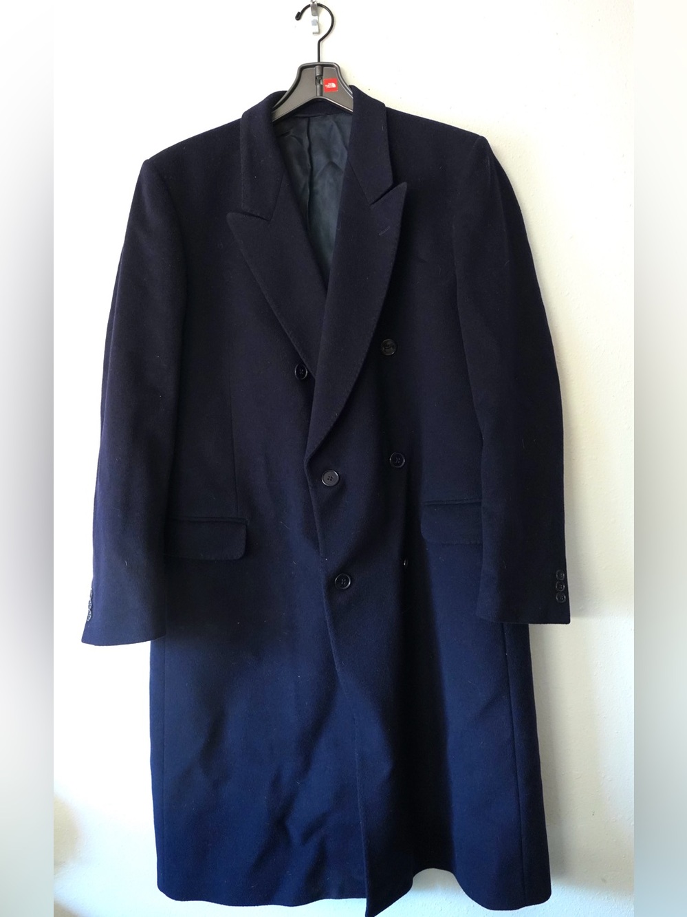 Prondini Bloomingdale's Navy Blue Double-Breasted Cashmere Overcoat 52